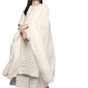 Libas Embroidered Cotton Straight Kurta With Palazzo and Dupatta