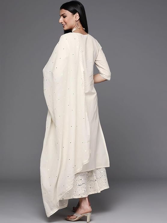 Libas Embroidered Cotton Straight Kurta With Palazzo and Dupatta - Image 4