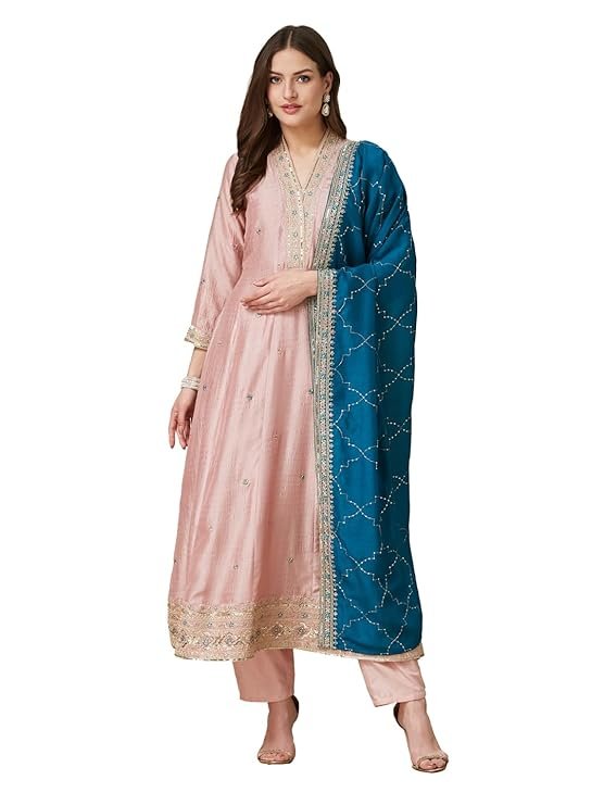 Women’s Silk Embroidery Anarkali Kurta Pant with Dupatta