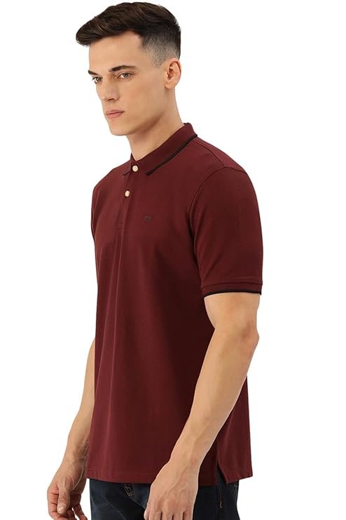 Peter England Men's Snug Fit Solid Polo T-Shirt with Coloured Collar Tipping| Cotton Rich| Premium Pique Weave - Image 3