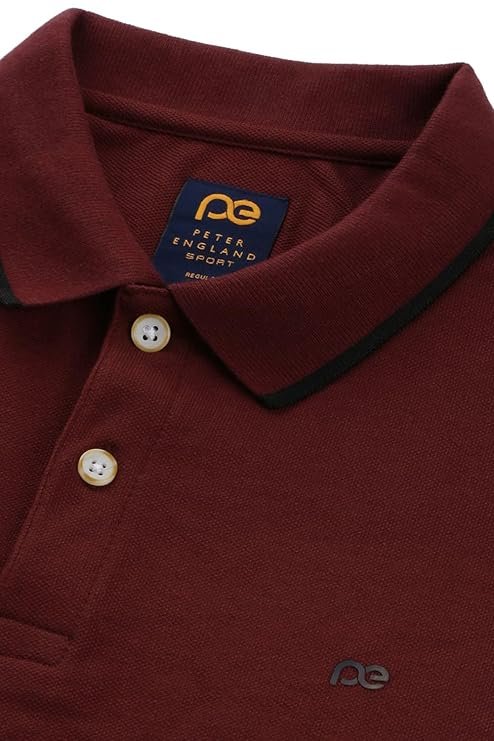 Peter England Men's Snug Fit Solid Polo T-Shirt with Coloured Collar Tipping| Cotton Rich| Premium Pique Weave - Image 6